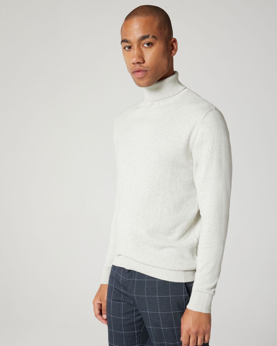 Long Sleeve Cashmere And Organic Cotton Roll Neck Knit 